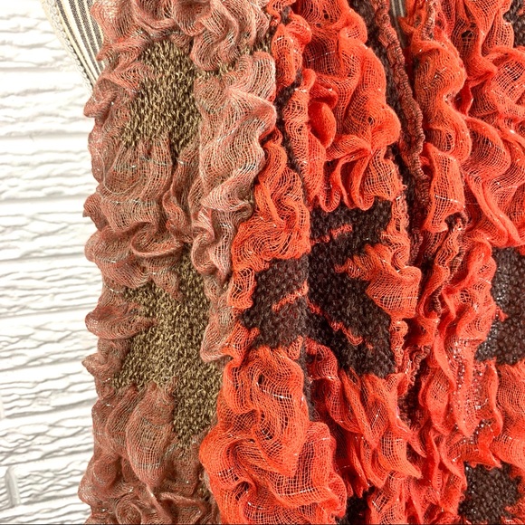5/$25 Ruffled Floral Scarf Orange Brown Silver - Picture 7 of 8